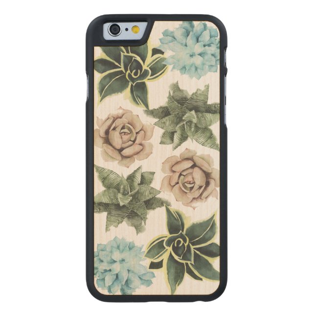 Succulents-rad Carved Wood iPhone Skal (Baksidan)