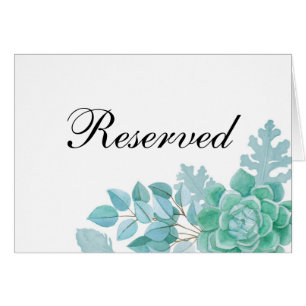Succulents reserverade tecken. Mint bröllop cactus OBS Kort
