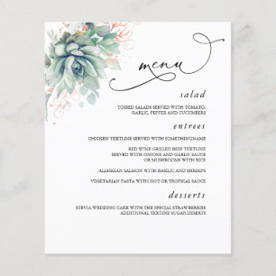 Succulents Ro Guld Greenery Bröllop Menu Flygblad