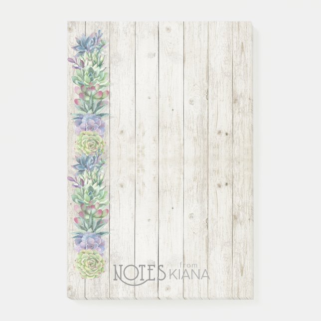 Succulents Row and Rustic Wood Bröllop ID515 Post-it Block (Framsida)