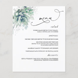 Succulents Silver Greenery Bröllop Menu Flygblad