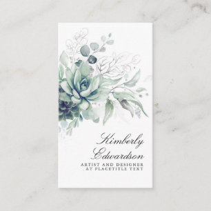 Succulents Silver Greenery Elegant Boho Foliage Visitkort