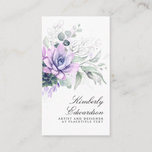 Succulents Silver Greenery Elegant Boho Foliage Visitkort