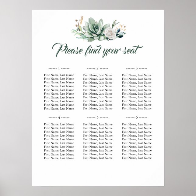 Succulents sittdiagram i Elegant bröllop Poster (Framsidan)