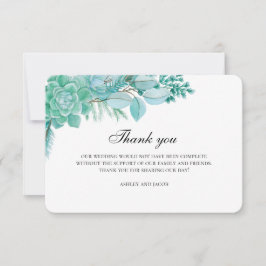 Succulents tackar er. Mint bröllop-anteckning. Bot Tack Kort