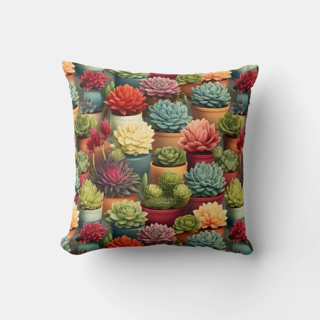 Succulents Terracotta Pots Botanical Kudde (Framsida)