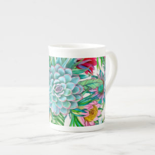 Succulents tropiska trädgård benporslin mugg