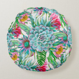 Succulents tropiska trädgård rund kudde