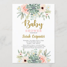 Succulents vattencolor blommigt Baby Shower Inbjudningar