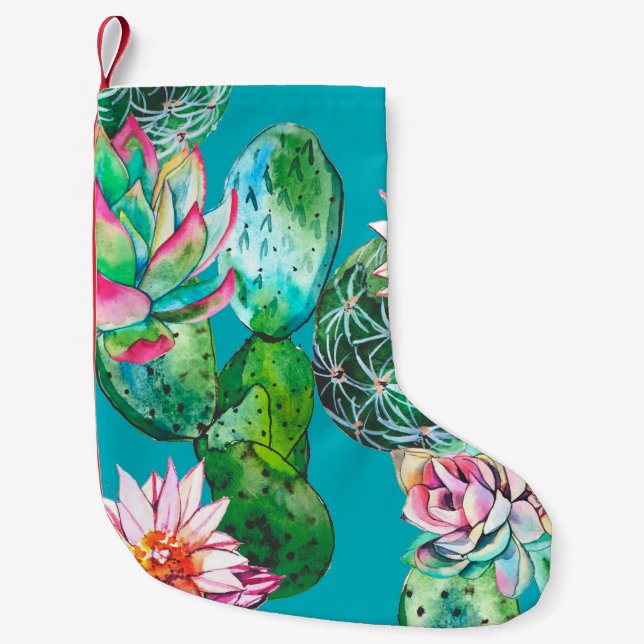 Succulents watercolor illustration pattern liten julstrumpa (Framsidan)