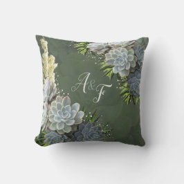 Succules Hues of Blek Blues & Grönt Bröllop Gift Kudde