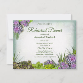 Succules Hues of Grönts & Violet Rehearsal middag Inbjudningar