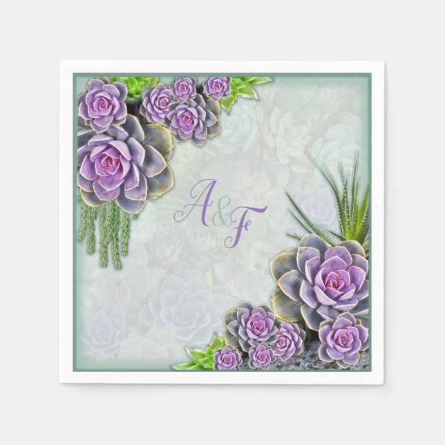 Succules of Sea Grönt, Violet Napkins Pappersservett (Framsidan)