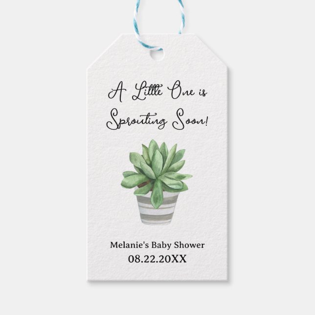 Succulous Baby Shower "A Little One is Sprouting" Presentetikett (Framsidan)