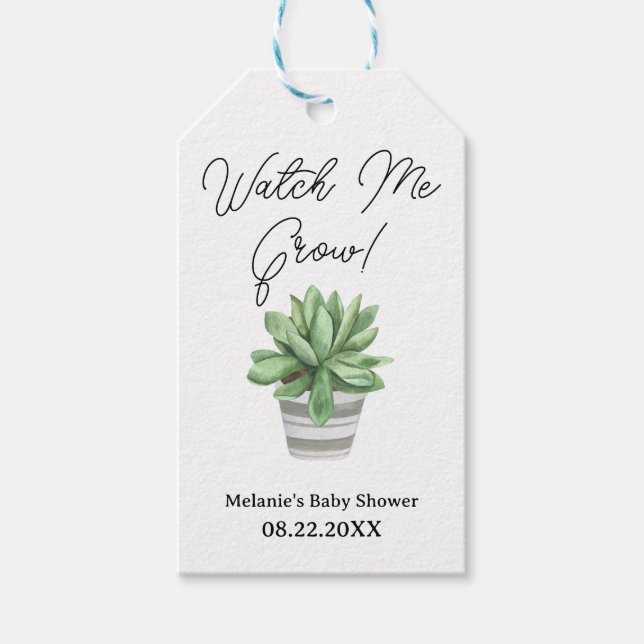 Succulous Baby Shower Gift Märkre - "Watch Me Grow Presentetikett (Framsidan)