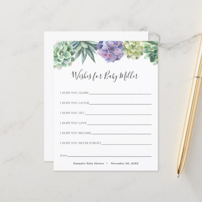 Succulous Baby Shower Önskemål för Baby (Fram/Back In Situ)