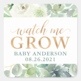 Succulous Baby Shower Watch Me Grow Favor Tag Fyrkantigt Klistermärke