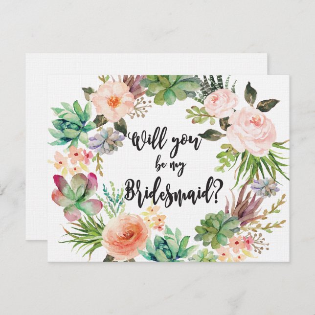 Succulous Bridesmaid Frieri Card Cactus Inbjudningar (Fram/baksida)