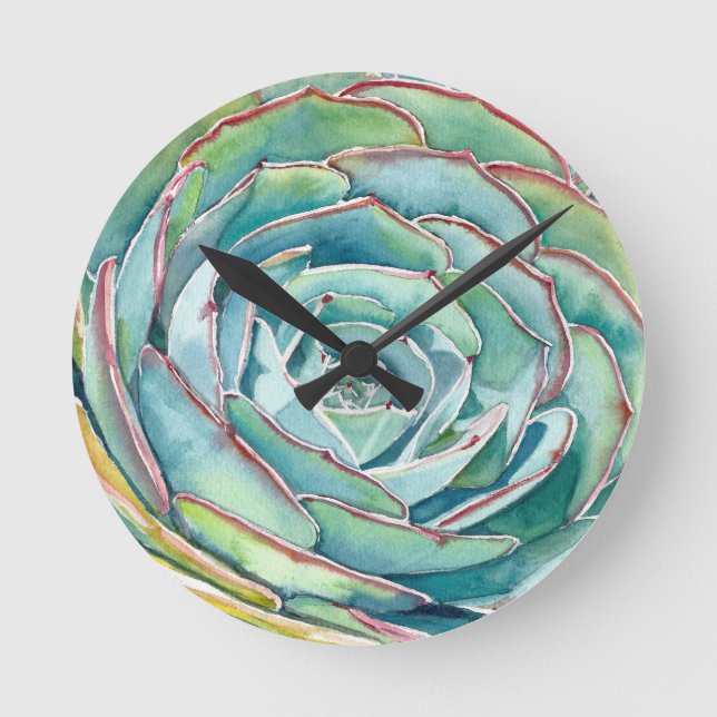 Succulous Echeveria Wall Clock Rund Klocka (Framsida)