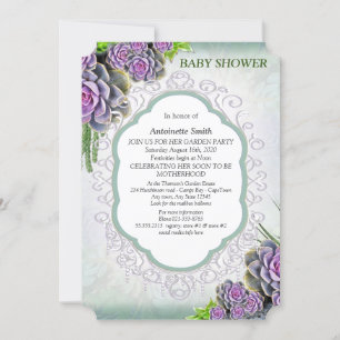 Succulous Sea grönt, violet Bouquet Baby Shower Inbjudningar