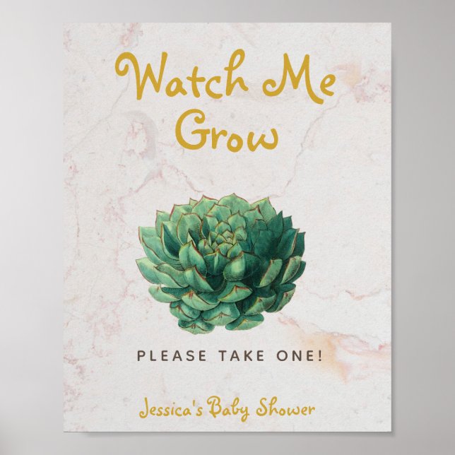 Succulous Watch Me Grow Baby Shower Botanical Poster (Framsidan)