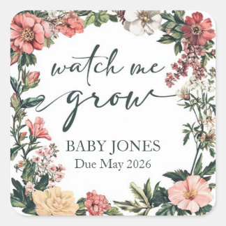 Succulous Watch Me Grow Baby Shower Favor Tagg Fyrkantigt Klistermärke