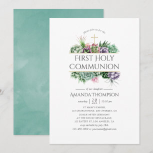 Succulric Geometric First Heliga Communion Inbjudningar