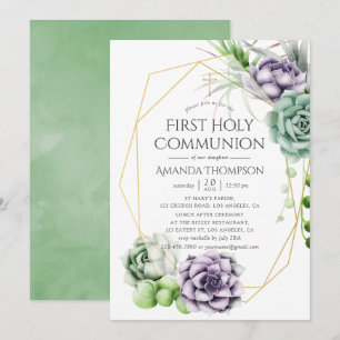Succulric Geometric First Heliga Communion Inbjudningar