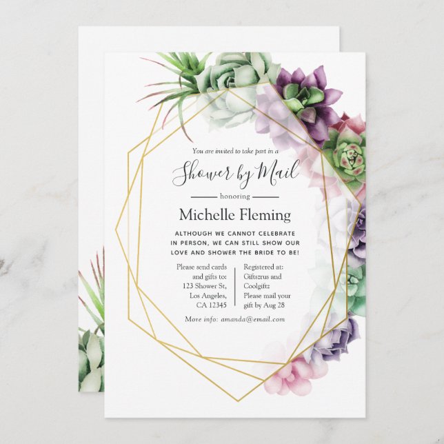 Succulric Geometric Möhippa eller Baby Shower by M Inbjudningar (Fram/baksida)