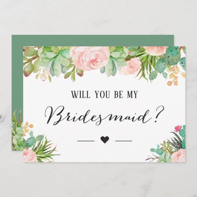 Succuls Cactus Blommigt kommer du bli min bridesma Inbjudningar (Fram/baksida)