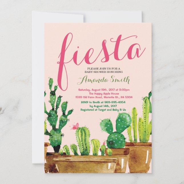 Succuls Cactus Fiesta Baby Shower-inbjudan Inbjudningar (Framsida)