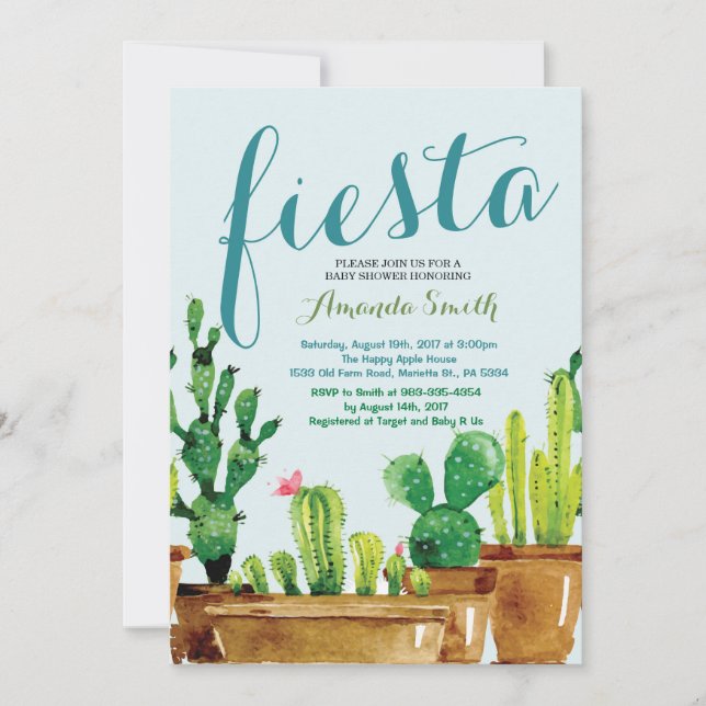 Succuls Cactus Fiesta Baby Shower-inbjudan Inbjudningar (Framsida)