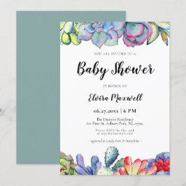 Succuls cactus vattencolor Baby Shower Inbjudningar