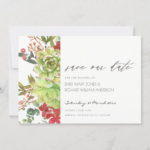 Succuls Red Blommigt Save the Date Inbjudan