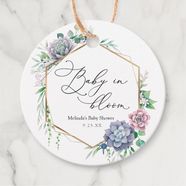 Succult Baby i Bloom Plant Favor Gåvor Etiketter (Framsida)