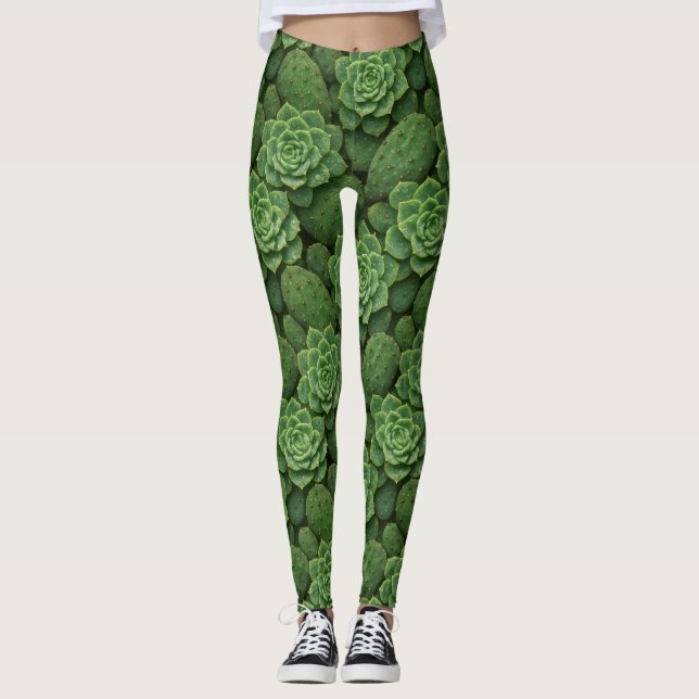 Succult & Cactus Rosette Mönster med Dew Leggings (Framsida)