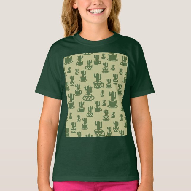 Succultus silhouette i kopp och pots T-Sh T Shirt (Framsida)