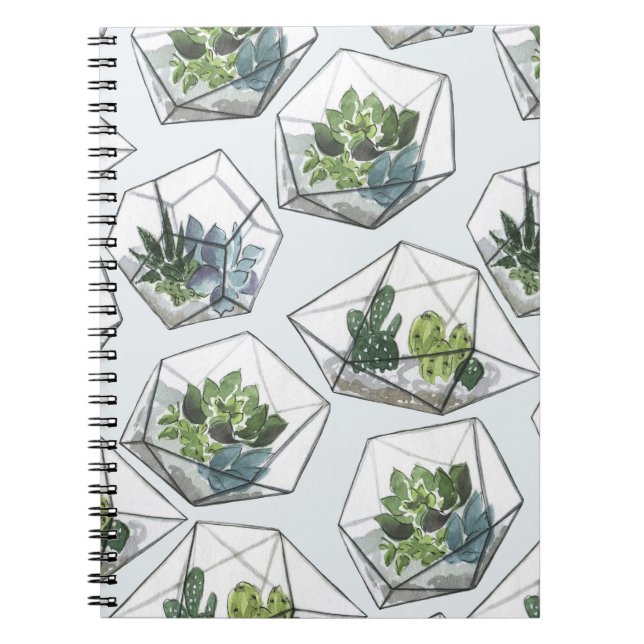 Succulums Aquariums Watercolor Seamless Mönster Anteckningsbok (Framsidan)