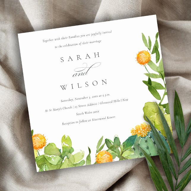 SUCCULUS CACTUS BLOMMIGT GARDEN WATERCOLOR BRÖLLOP INBJUDNINGAR (Skapare uppladdad)