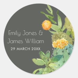 SUCCULUS CACTUS BLOMMIGT GARDEN WATERCOLOR MONOGRA RUNT KLISTERMÄRKE