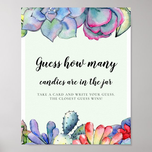 Succulus cactus Gissa hur många babyduschspel Poster (Framsidan)