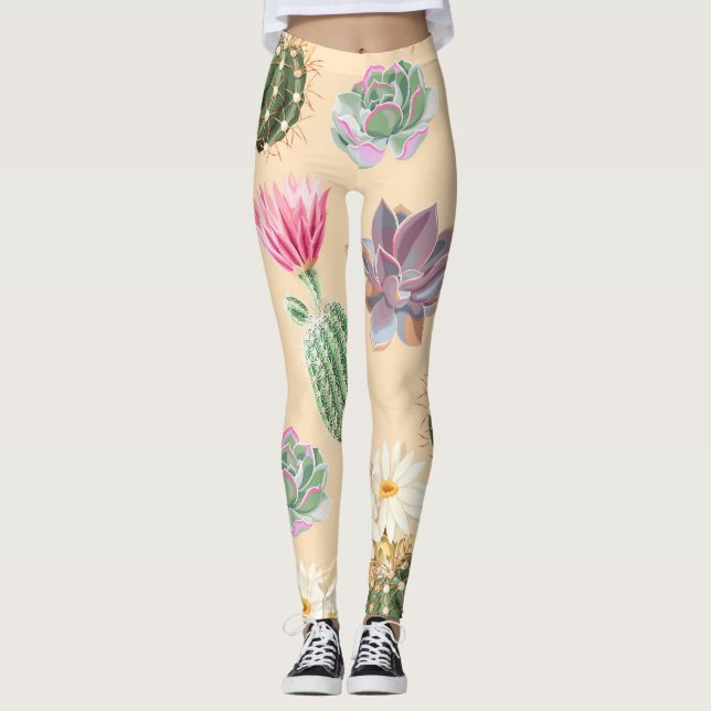 Succulus Cactus: High Detail Mönster Leggings (Framsida)