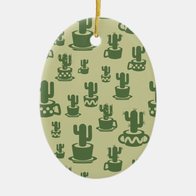 Succulus cactus silhouette i kopp och pots julgransprydnad keramik (Framsidan)