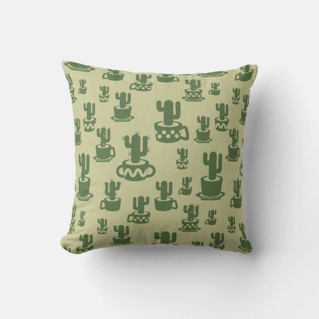 Succulus cactus silhouette i kopp och pots kudde (Framsida)