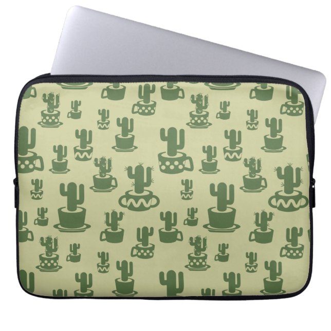 Succulus cactus silhouette i kopp och pots laptop fodral (Framsidan)