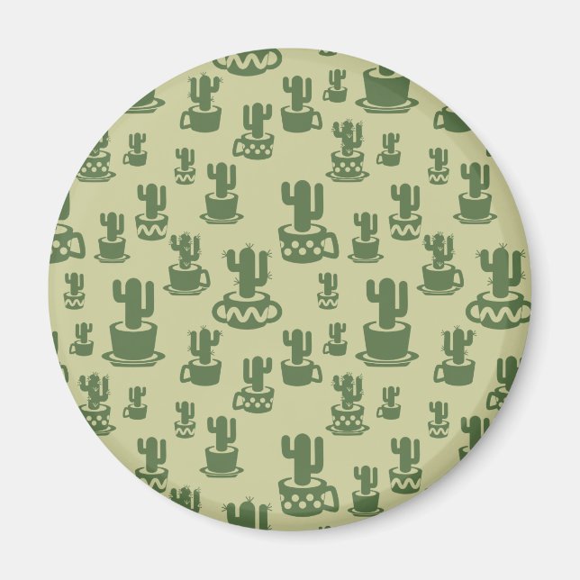 Succulus cactus silhouette i kopp och pots magnet (Framsidan)