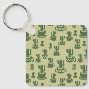 Succulus cactus silhouette i kopp och pots nyckelring
