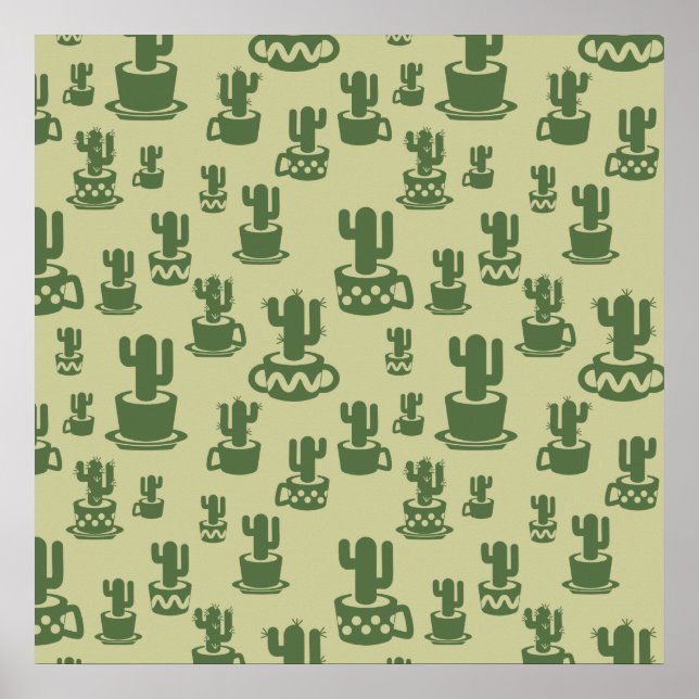 Succulus cactus silhouette i kopp och pots poster (Framsidan)