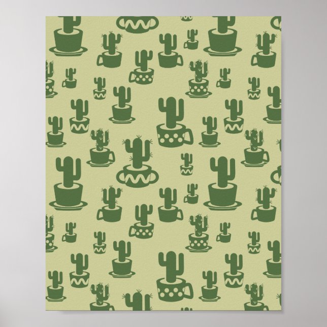 Succulus cactus silhouette i kopp och pots poster (Framsidan)