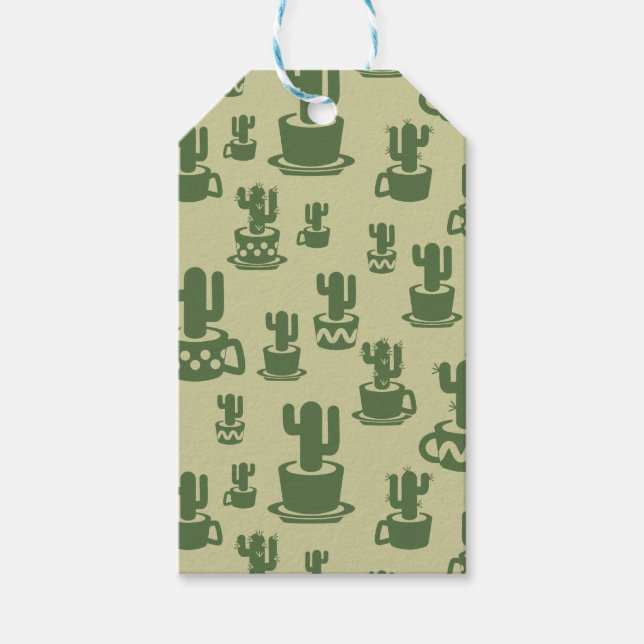 Succulus cactus silhouette i kopp och pots presentetikett (Framsidan)